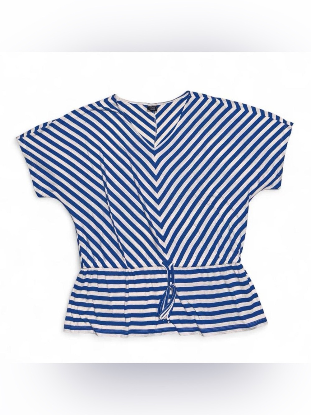 Faded Glory Striped Short Sleeve Top in Blue & White Size XL